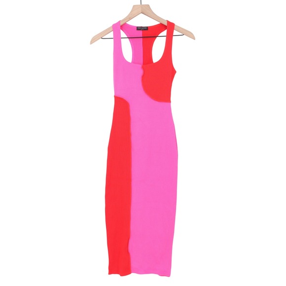 naked wardrobe Dresses & Skirts - Naked Wardrobe Pink Red Colorblock Ribbed Midi Bodycon Dress M